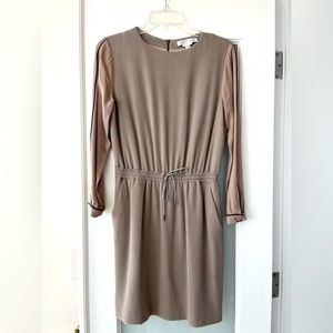 Fabiana Filippi wool blend dress with silk sleeves in taupe, size S (US)/42 (IT)